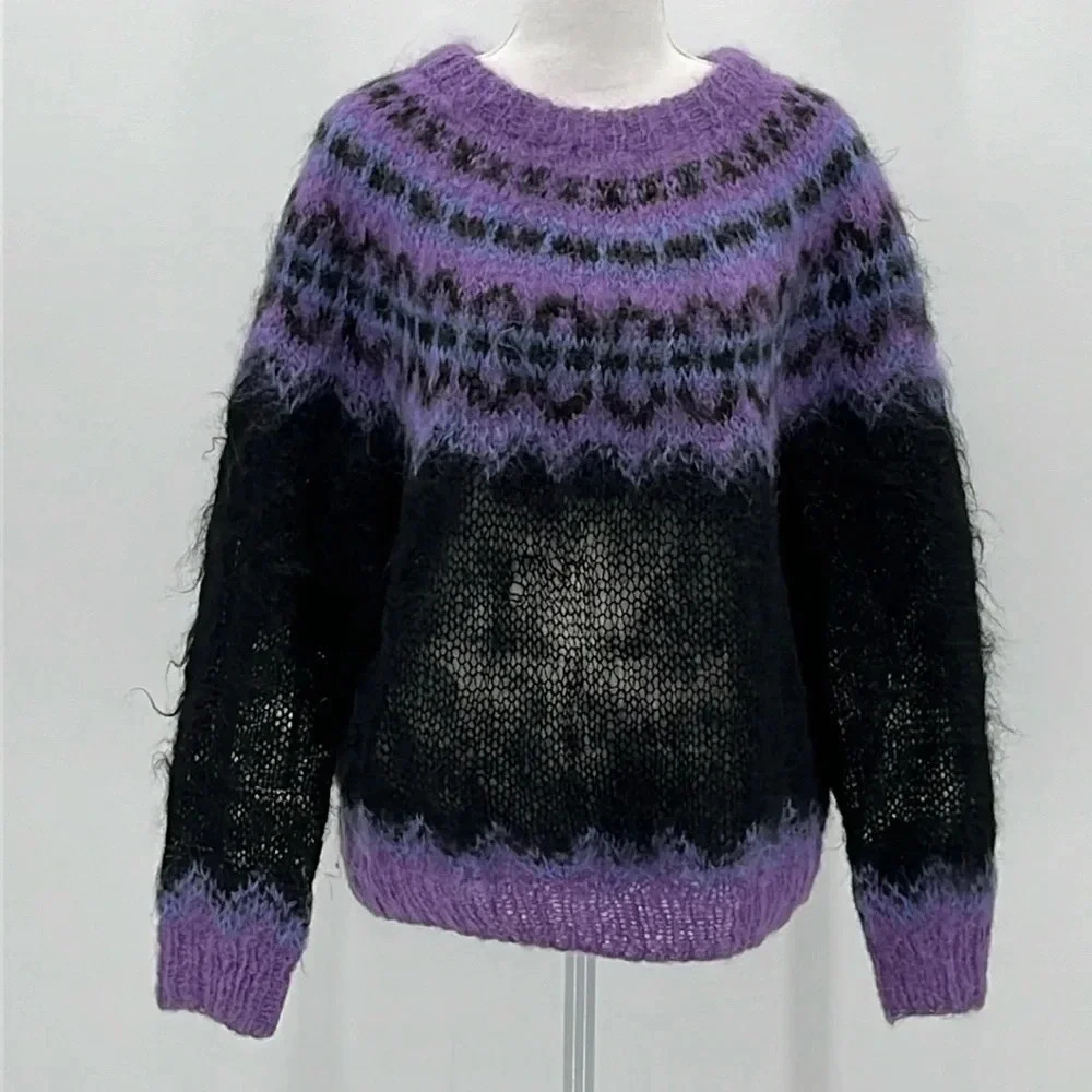 Icelandic Design Fair Isle Mohair & Wool Blend Handknit Sweater - Size Medium